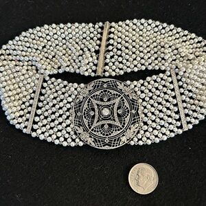 Vintage Pearl Beaded and Diamond Choker with White Gold Medallion